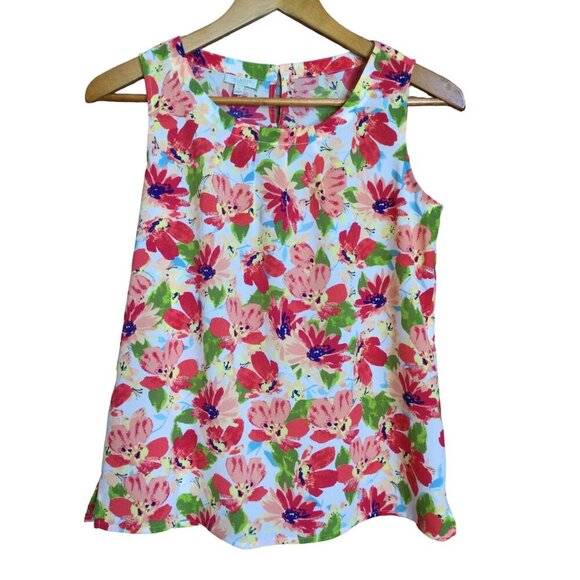 Talbots Womens Floral Blouse Sleeveless Lightweight Summer Petite - Picture 1 of 7